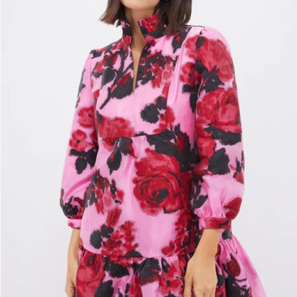 Tuckernuck Pink Cerise Blossom and Red Floral Long Sleeve Dress